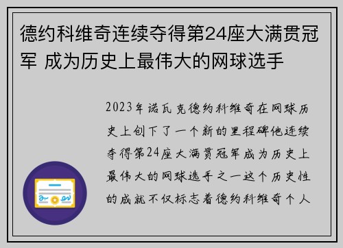 德约科维奇连续夺得第24座大满贯冠军 成为历史上最伟大的网球选手