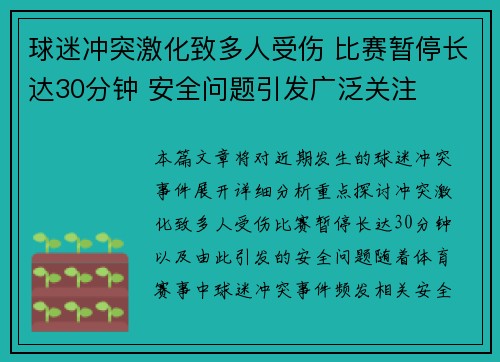 球迷冲突激化致多人受伤 比赛暂停长达30分钟 安全问题引发广泛关注